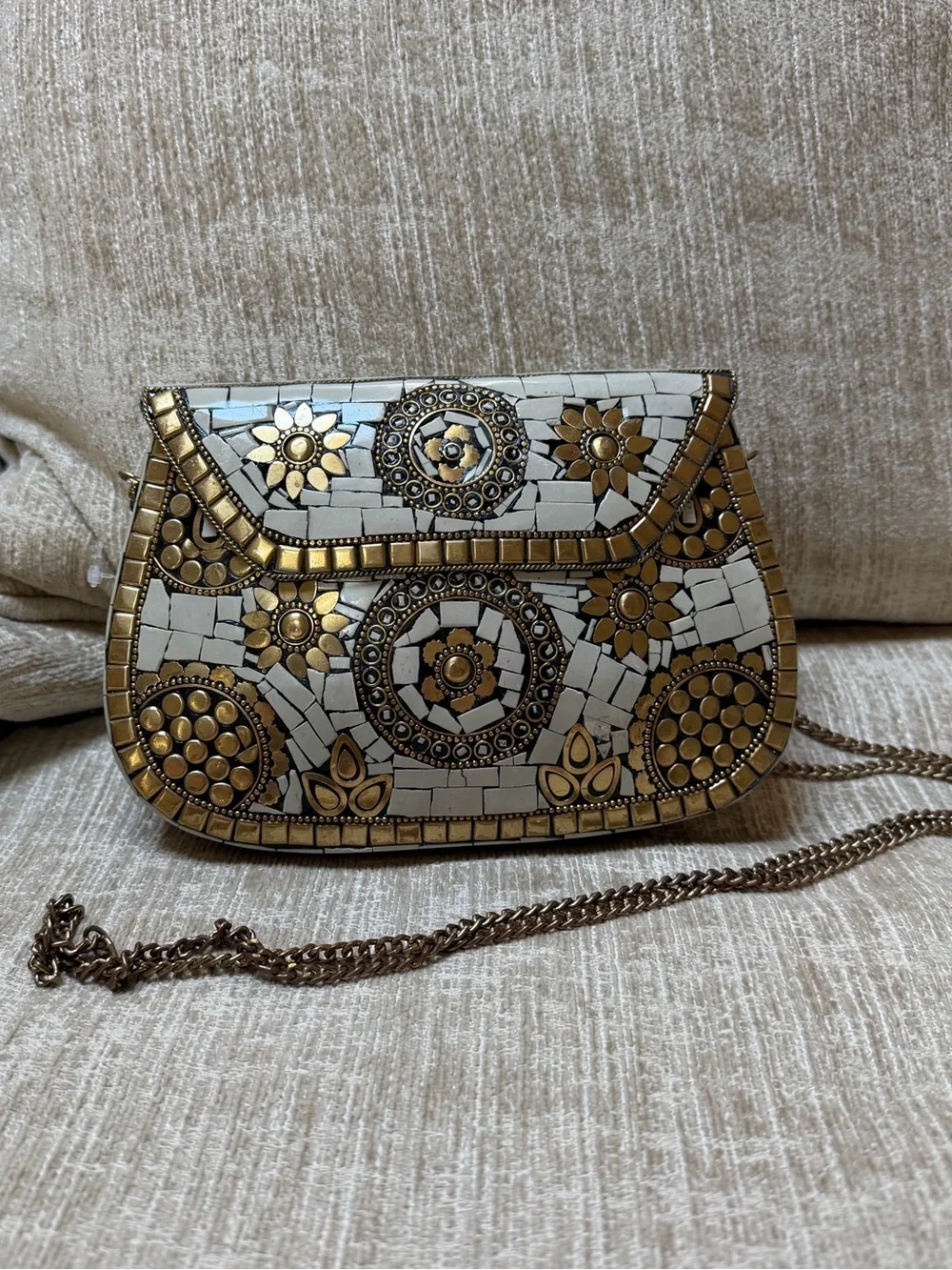 Antik Kraft Chic Gold and White Mosaic Clutch NWT